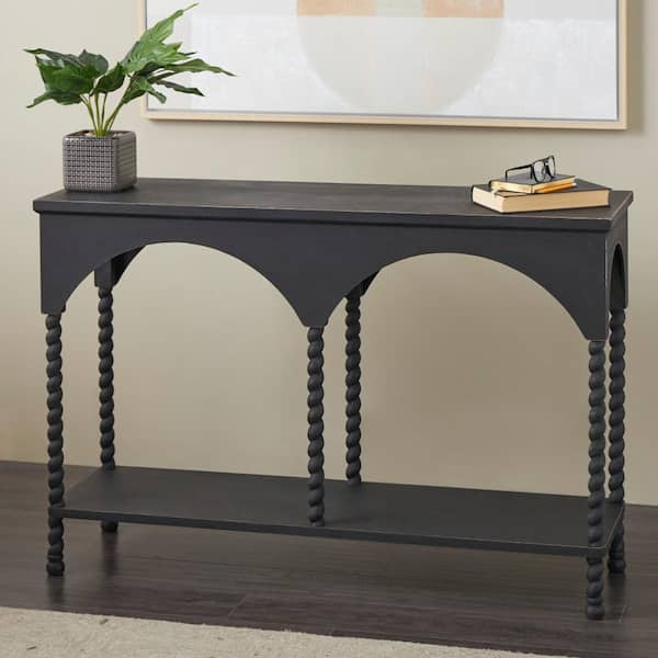 Litton Lane 32 in. x 47 in. Black Rectangle Wood Arched Console Table ...