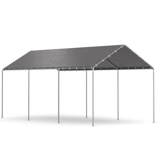 HOMMOW 10 ft. W x 20 ft. D Outdoor Portable Carport Waterproof & UV Protected Garage Top Tarp Shelter Cover for Car, Boat, Grey