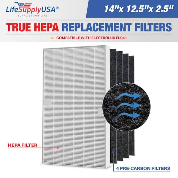 LifeSupplyUSA Complete Filter Set (1-True HEPA Air Cleaner Filter Plus 4-Carbon Filters) Compatible with Electrolux EL041 ELAP15D7PW