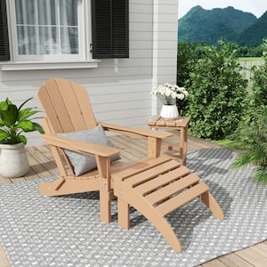 Angel Classic Teak HDPE Plastic Adirondack Chair with Ottoman and Side Table Set (3-Piece)