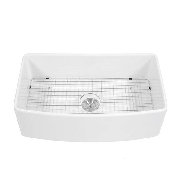 33 in. Farmhouse Single Bowl White Ceramic Kitchen Sink with Bottom