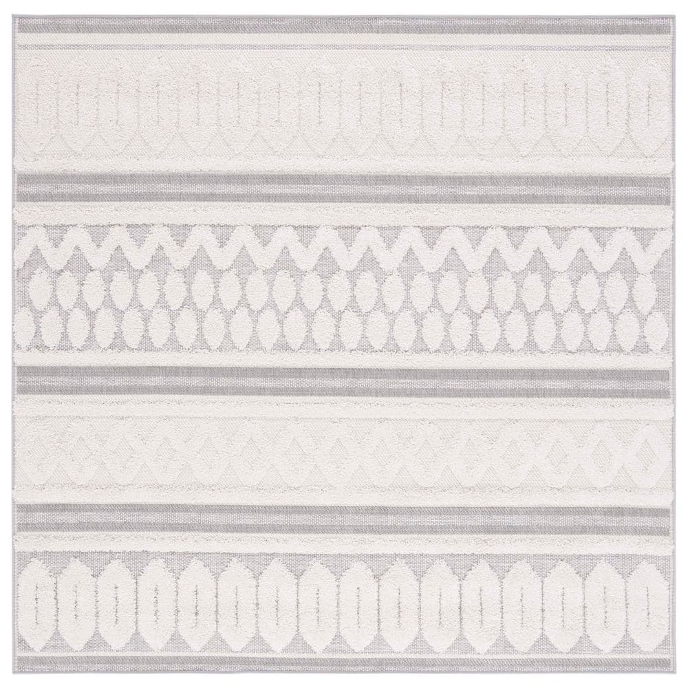 Cottage Ivory/Gray 7 ft. x 7 ft. Striped High-Low Indoor/Outdoor Square Area Rug price history on PriceWatchPro