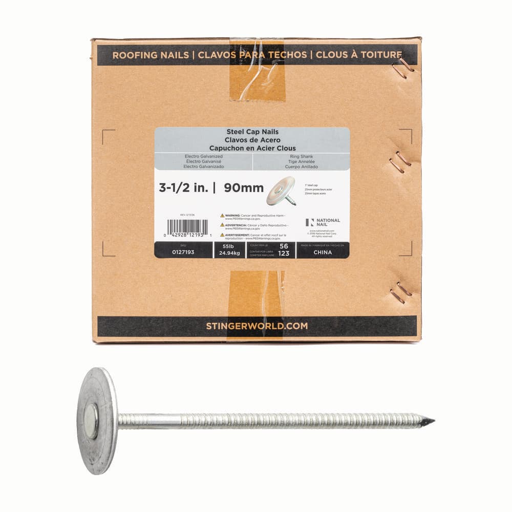 3-1/2 in. x 12-gauge Electrogalvanized Ring Shank Steel Cap Roofing Nail 25 lbs. Box price history on PriceWatchPro