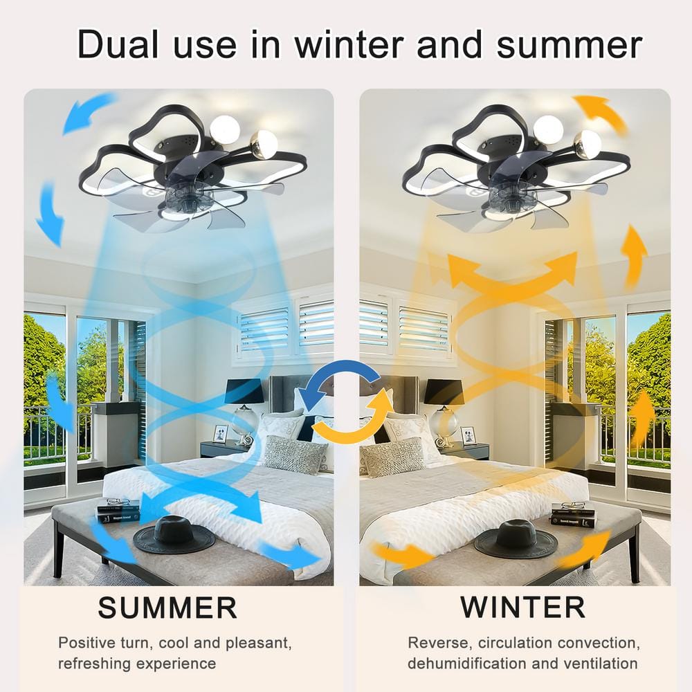 Black Butterfly Shape Flush Mount Ceiling Fan with LED Lights and Remote