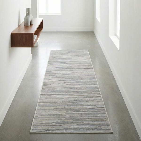 Monte Carlo Coastal Breeze Taupe-Champagne 2 ft. x 8 ft. Flatwoven Striped Polypropylene Runner Indoor/Outdoor Area Rug