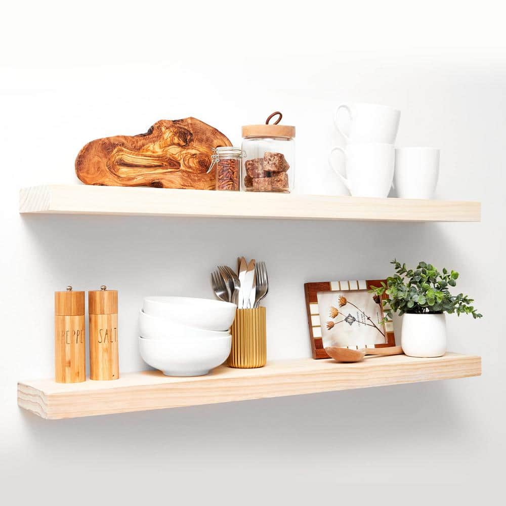 36 in. W x 6.5 in. D Rustic Farmhouse Decorative Wall Shelf - Bathroom Wood