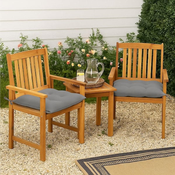 Blaire Brown Wood Outdoor Lawn Chair with Gray Cushions (Set of 2)