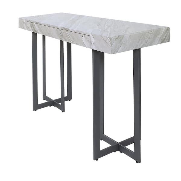 Furniture of America Belaire 47.25 in. Gray and Gun Metal Rectangle Faux Marble Console Table