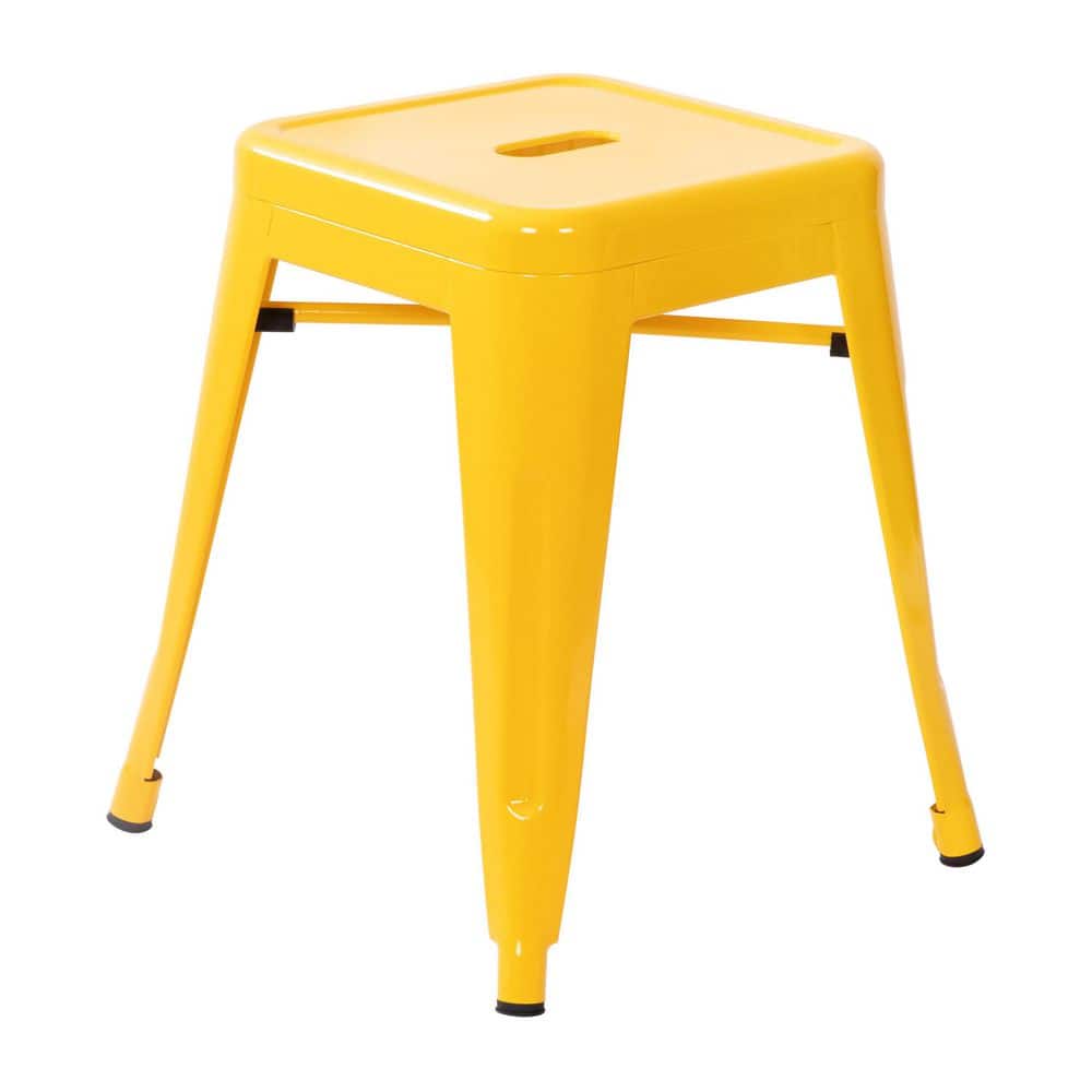 Yellow 18-Inch Backless Metal Stackable Stools, Set of 4