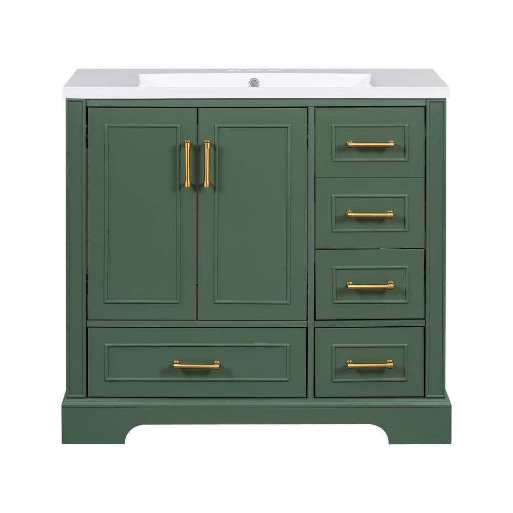 36 in. W x 18 in. D x 34 in. H Freestanding Bath Vanity in Green with White