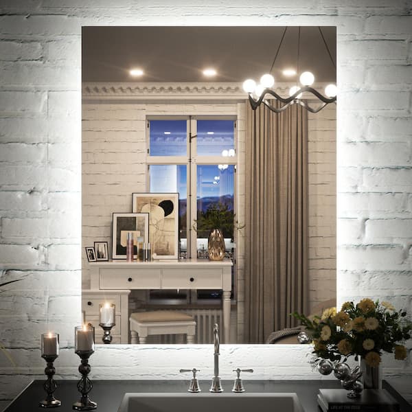 KeonJinn 20 in. W x 28 in. H Rectangular Frameless LED Light Anti-Fog Wall Bathroom Vanity Mirror with Backlit