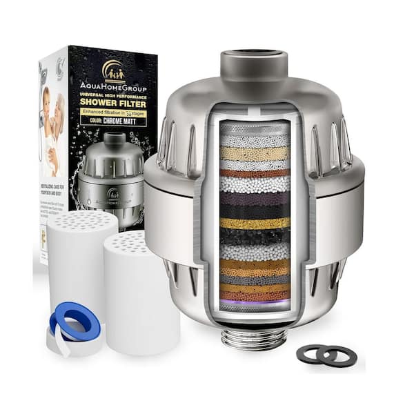 Lukvuzo 20 Stage Shower Filter with Vitamin C E for Hard Water - 2 Cartridges Included in Matte Chrome (1-Pack)