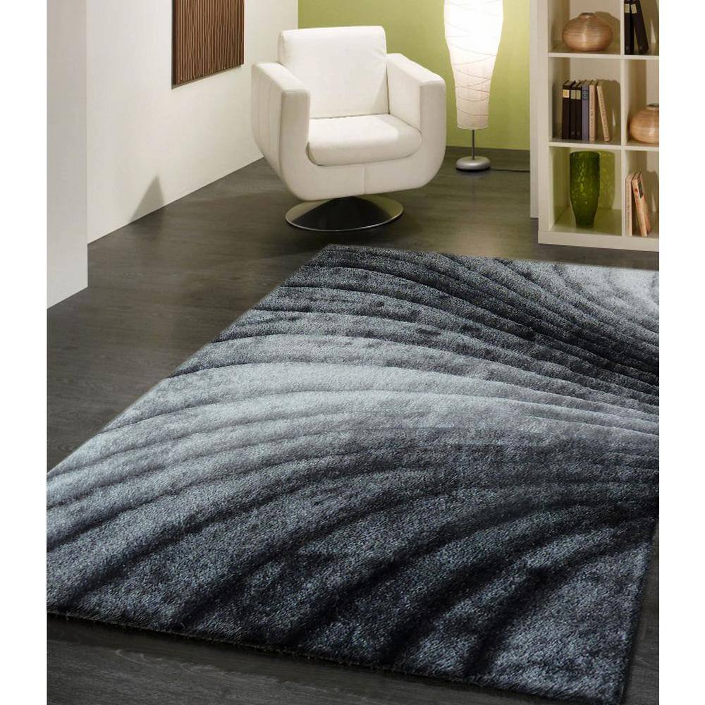 Two-Tone Grey Swirl 24"x36" Hand-Tufted Shag Rug