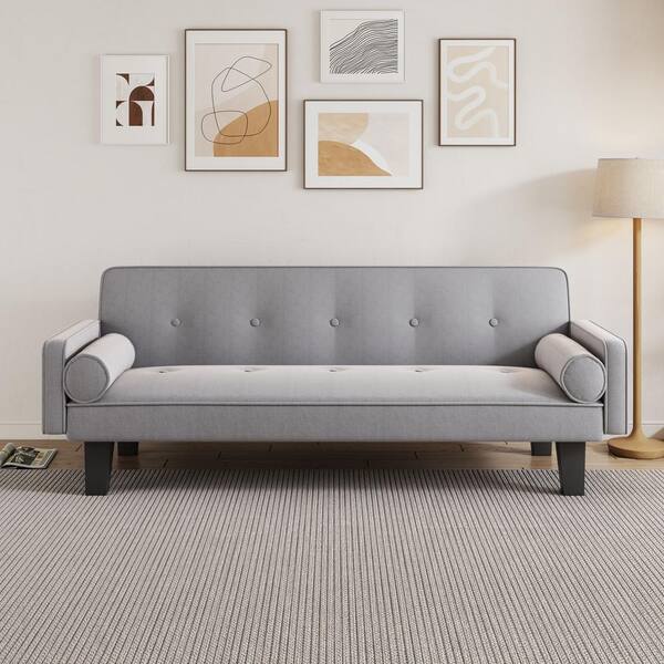 Z joyee 72. in. Wide Light Gray Linen Modern Twin Size Sofa bed P Q202200120 The Home Depot