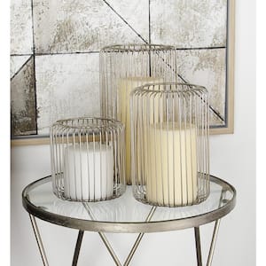 Silver Metal Cage Style Decorative Candle Lantern (Set of 3)