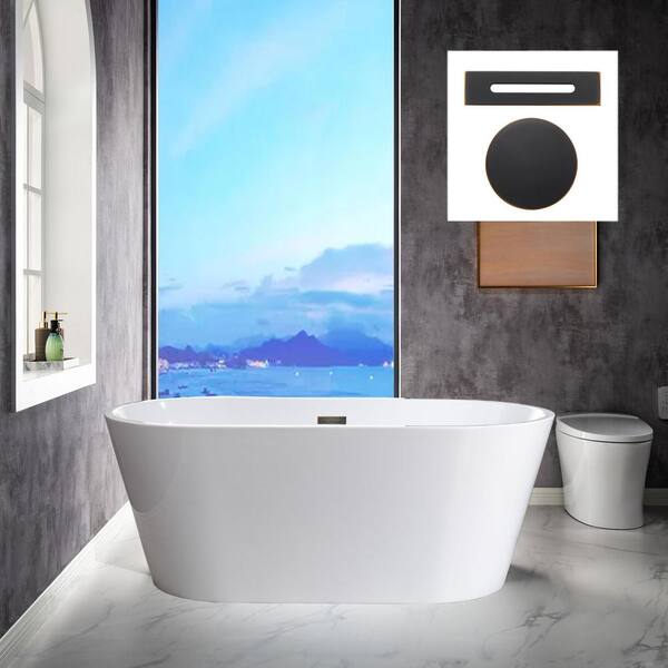 WOODBRIDGE Archie 59 In. Acrylic FlatBottom Double Ended Bathtub With ...