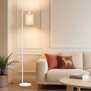 63.6 in. White 1-Light LED Smart Dimmable Standard Floor Lamp with Remote Control and Linen Fabric Shade