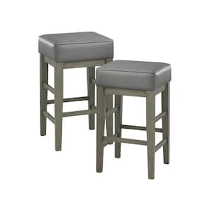 Kinsale 26 in. Antique Gray Finish Wood Counter Height Stool with Gray Faux Leather Seat (Set of 2)