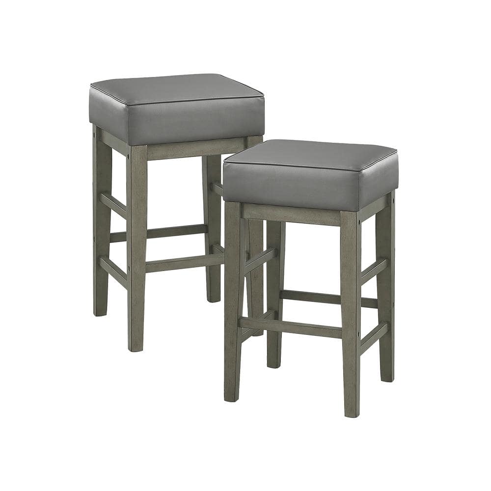 Kinsale 26 in. Antique Gray Finish Wood Counter Height Stool with Gray Faux