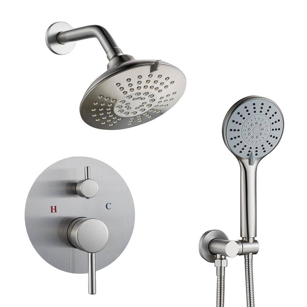6-Spray Rainfall Dual Shower Head Wall Mount Fixed and Handheld Shower Head