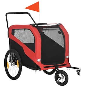 2-in-1 Dog Bike Trailer Pet Stroller Carrier for Large Dogs, Pet Bicycle Cart Wagon Cargo for Travel, Red