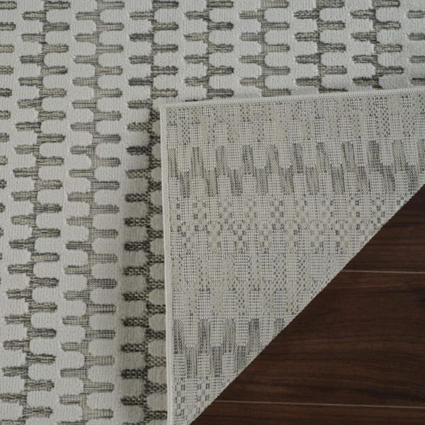 Cream, Beige 5 ft. x 7 ft. Woven Geometric Polypropylene Rectangle Indoor/Outdoor Area Rug