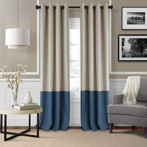 Navy Color Block Grommet Room Darkening Curtain(Single Panel) - 52 in. W x 95 in. L