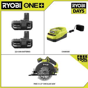 ONE+ 18V Lithium-Ion 4.0 Ah Compact Battery (2-Pack) and Charger Kit with FREE Cordless ONE+ 5-1/2 in. Circular Saw