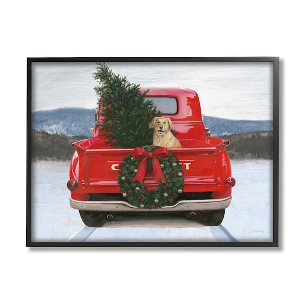 Stupell Industries Holiday Tree in Truck by James Wiens 1 Piece Framed Graphic Print Travel Poster Art Print 14 in. x 11 in.