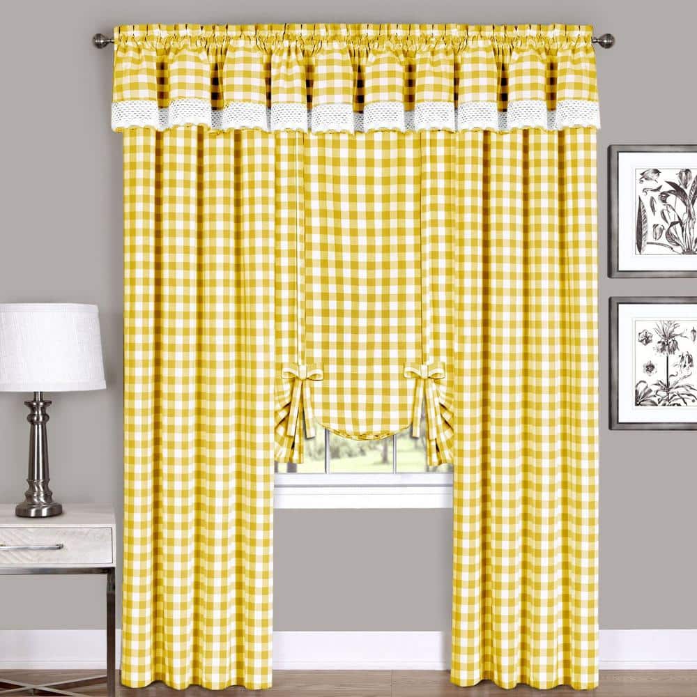 Yellow and White Buffalo Check Scalloped Rod Pocket Valance