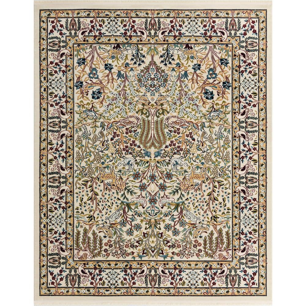 Ivory Floral Synthetic 8' x 10' Rectangular Area Rug