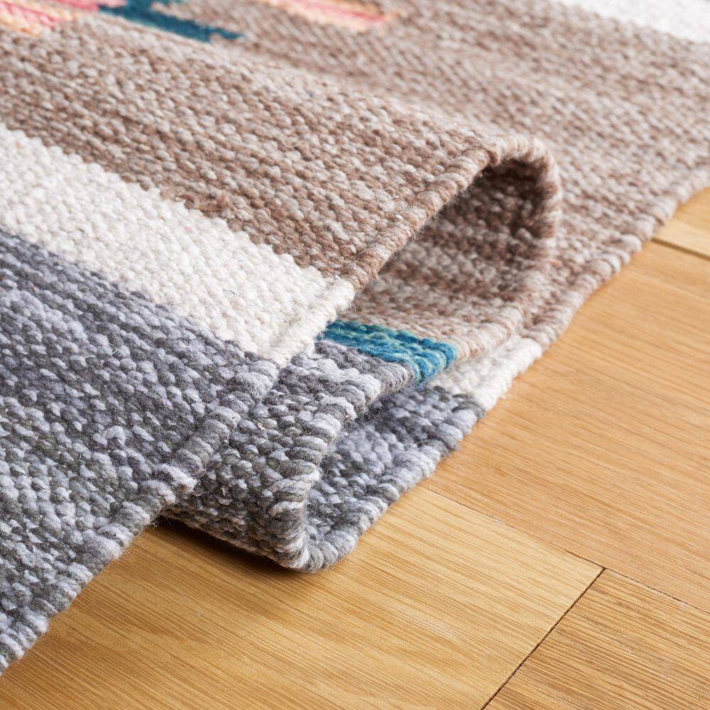 Hand-Woven Geometric Gray Cotton Kilim 8' x 10' Area Rug