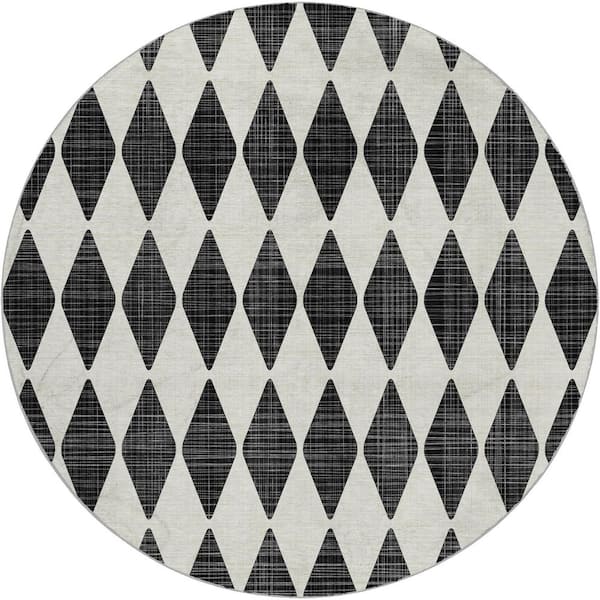 Dream Shag Premium Machine Washable Abstract ADS578 Black 8 ft. x 8 ft. Round Rug
