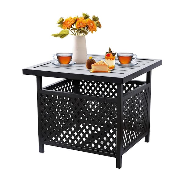 maocao hoom 21.65 in. Black Metal Outdoor Patio Side Table with Umbrella Hole