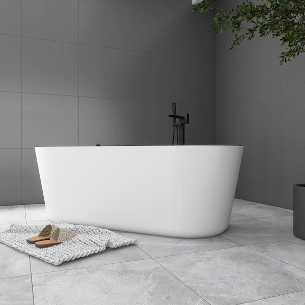 JimsMaison 67 in. x 29 in. Acrylic Flatbottom Freestanding Soaking Bathtub in White