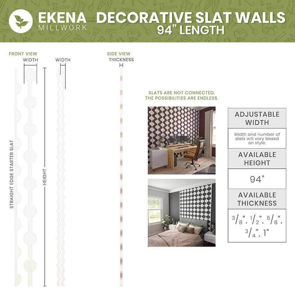 94" Unfinished PVC Decorative Slat Wall Panel Kit