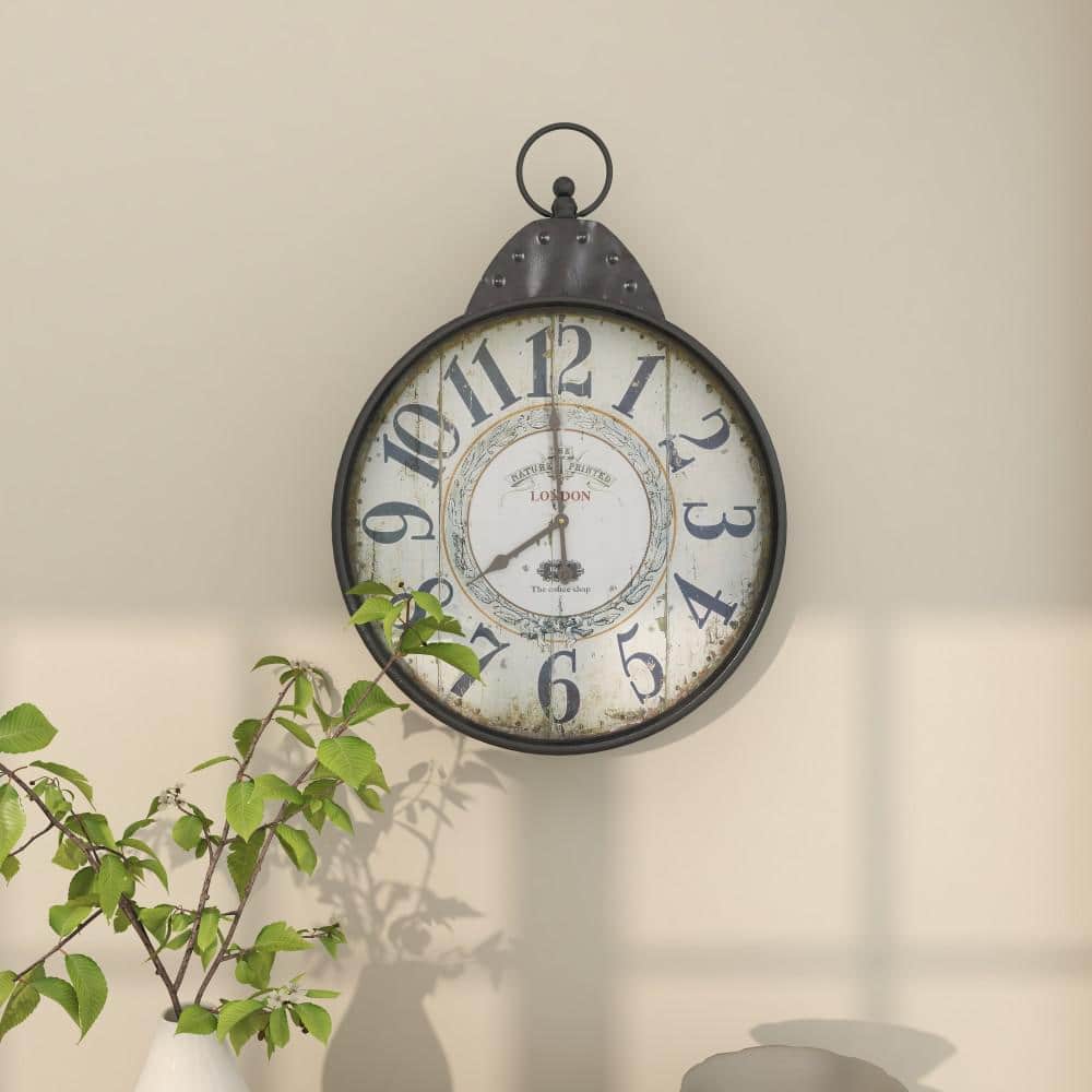28" Black and Brown Metal Vintage Wall Clock