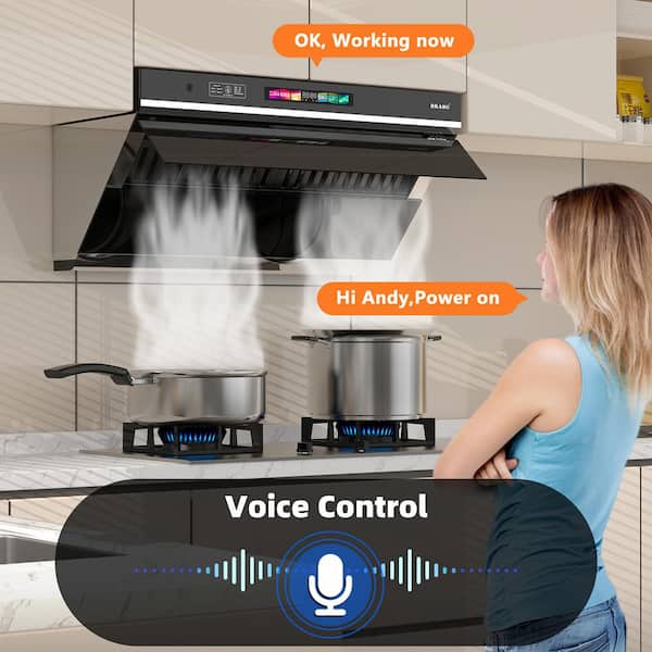 IKTCH 30" Under Cabinet Range Hood, 900 CFM, 4 Speed Fan, Black Stainless Steel & Tempered Glass, Gesture Sensing & Touch Control