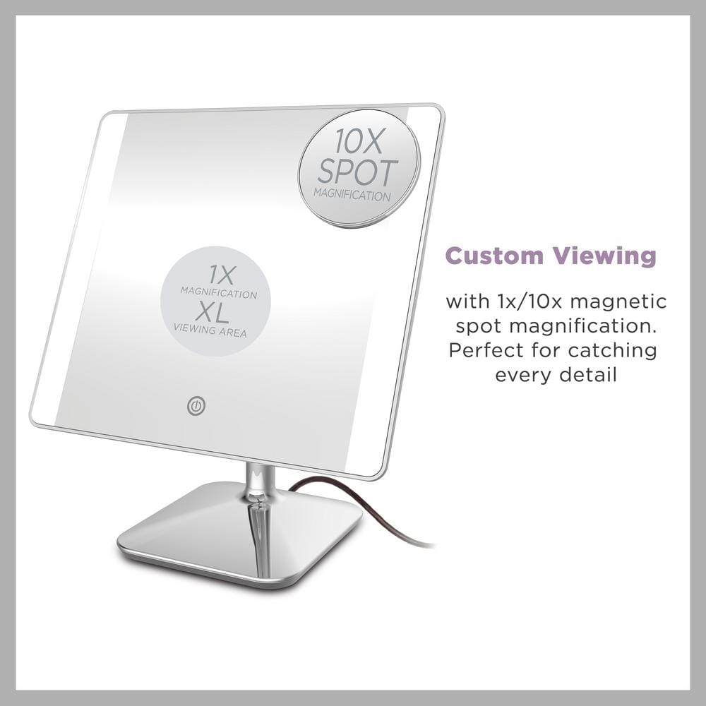 Polished Chrome LED Vanity Mirror with Phone Holder