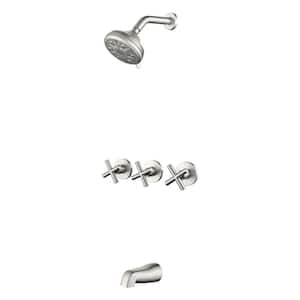 Triple Handle 10-Spray Tub and Shower Faucet 1.8 GPM 5 in. Wall Mount Shower Faucet Set in Brushed Nickel Valve Included
