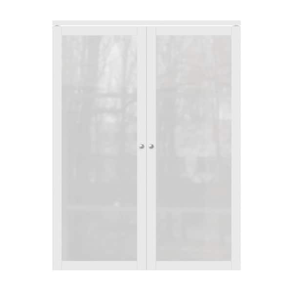 ARK DESIGN 60 in. x 80 in. 1-Lite Frosted Glass Solid Core White Finished MDF Pantry Pivot Bi-fold Door with Pivot Hardware