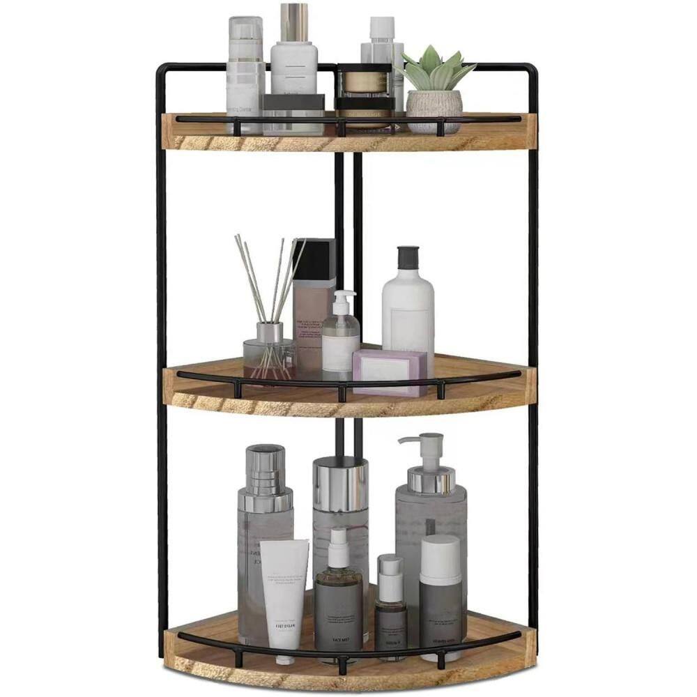 3-Tier Wooden Corner Organizer for Bathroom Vanity Tray, Kitchen Countertop Storage, Bedroom Display, Rustic Brown price history on PriceWatchPro