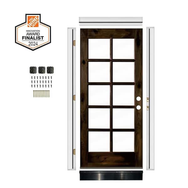 DIY RTA Kit 32in.x80in. Knotty Alder Left-Hand/Inswing 10-Lite Clear Glass Black Stain Wood Ready To Assemble Front Door