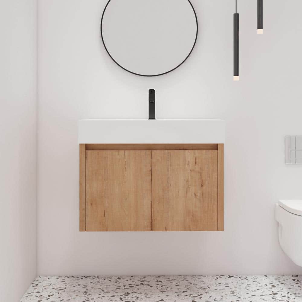 29.5 in. W x 18.1 in. D x 22.4 in. H Wall-Mounted Bath Vanity in Light Brow