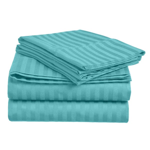 Unbranded Home Sweet Home 1800-Luxurious Hotel Extra Soft Deep Pocket Stripe Microfiber Sheet Set (King, Aqua)