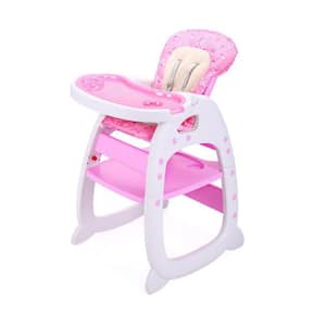 Pink Multipurpose Adjustable Plastic Highchair Children's dining chair with Feeding Tray and Safety Buckle