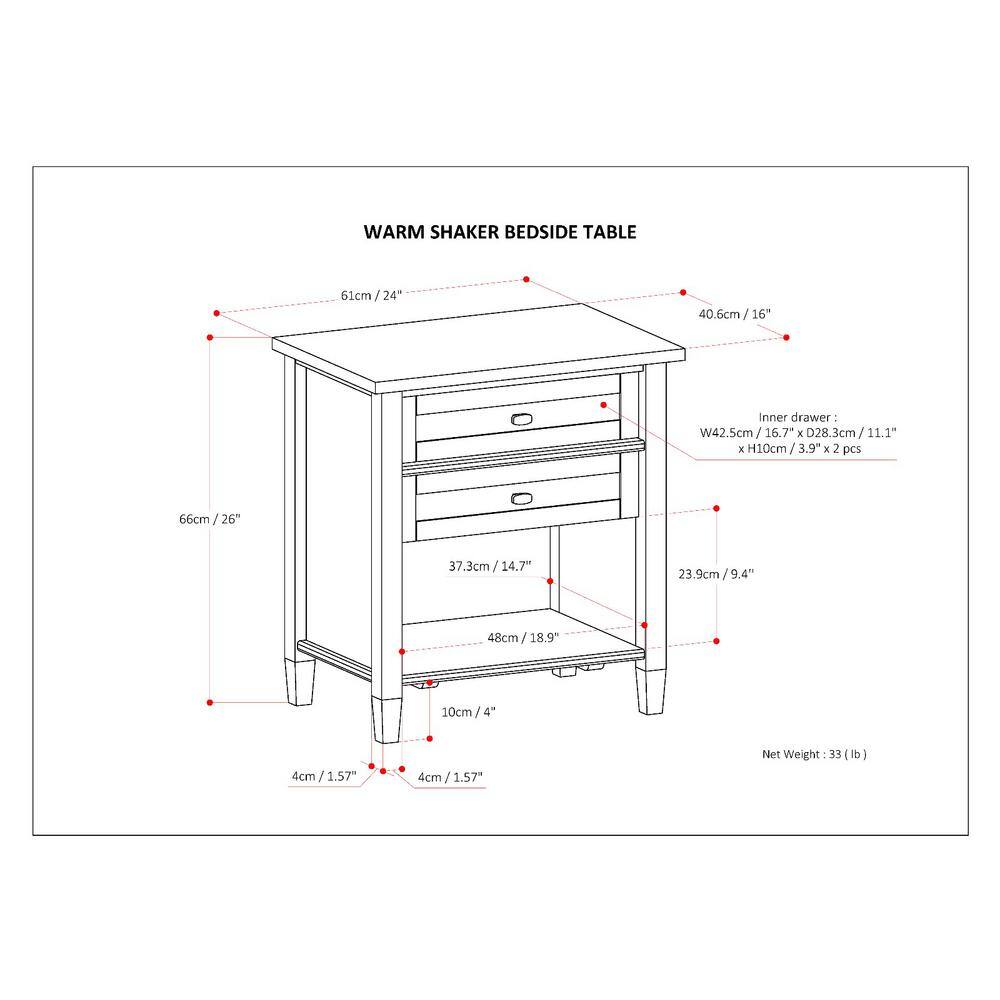 Fog Grey Solid Wood 2-Drawer Nightstand with Open Shelf