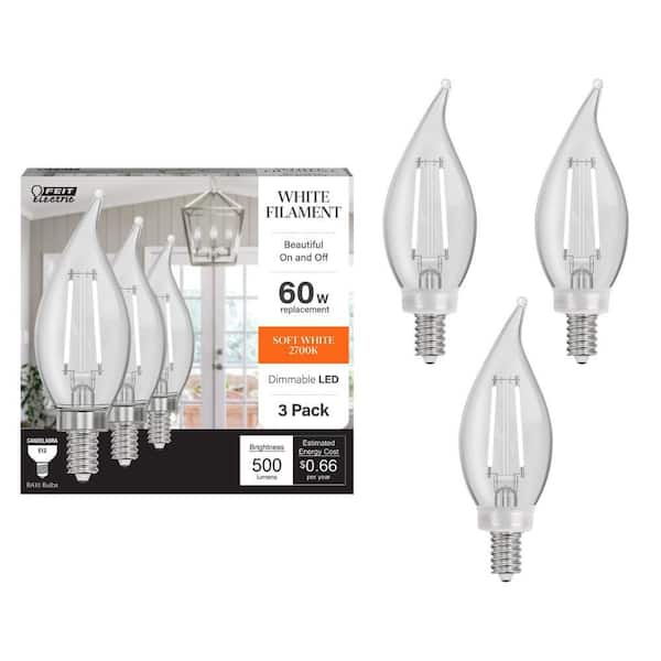 Feit Electric 60W Equivalent BA10 E12 Candelabra Dim White