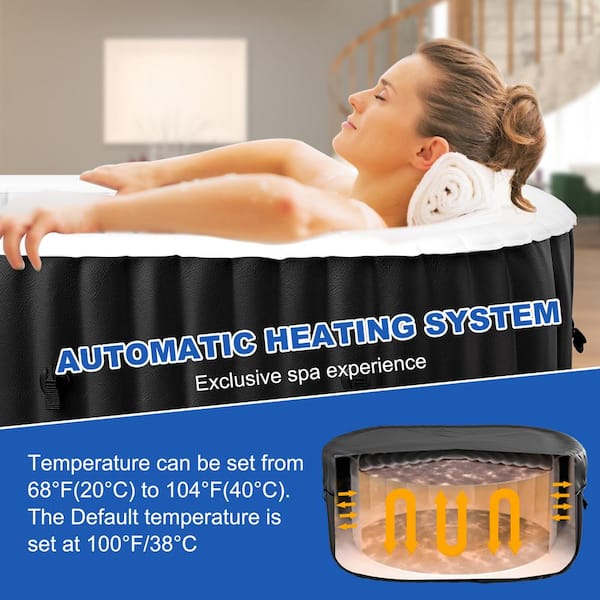 Round Inflatable Hot Tub, 2-4 Person Portable Blow Up Hot Tub, Leak-Proof PVC Outdoor Spa With 120 Air Jets, Insulated Cover & Heater Pump, 71" X 71" X 25