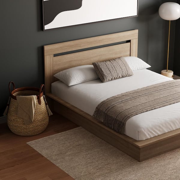 Nexera Malibu Brown Oak Wood Frame Queen Size Platform Bed